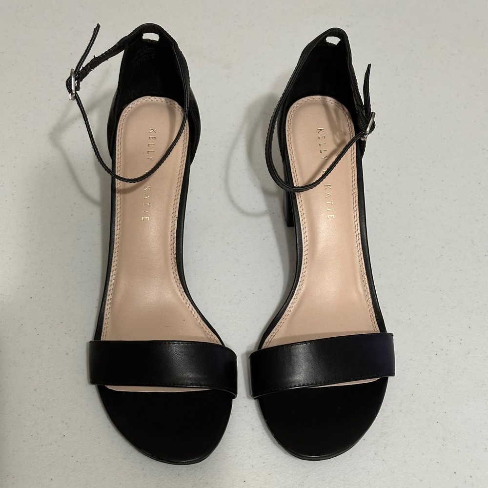 Kelly & Katie Hailee Block Heel Sandals Ankle Strap Classic Minimalist Black 10